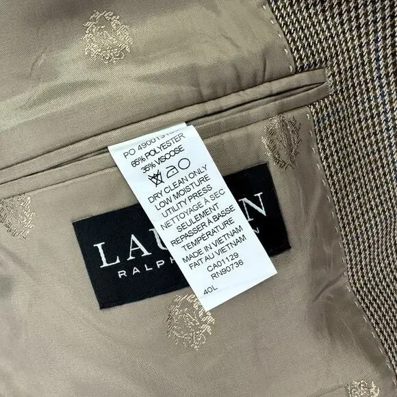 Lauren Ralph Lauren Mens UltraFlex Leland Classic Fit Suit Jacket Brown Blue 40L